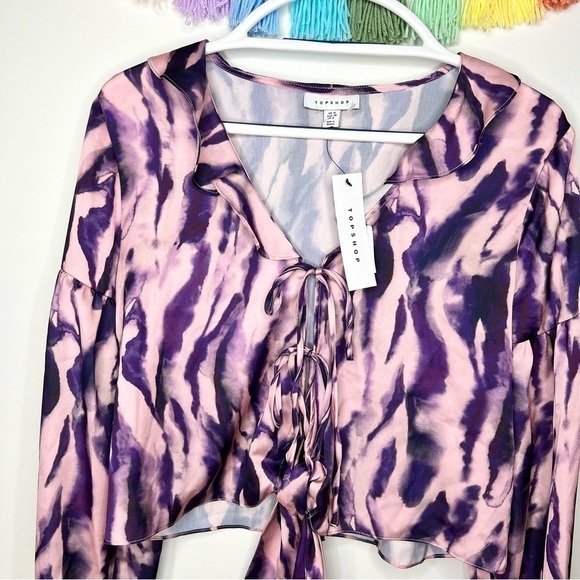 Topshop Pink and Purple Tie Dye Ruffle Flouncy Lightweight Blouse Size 6 - Picture 11 of 16